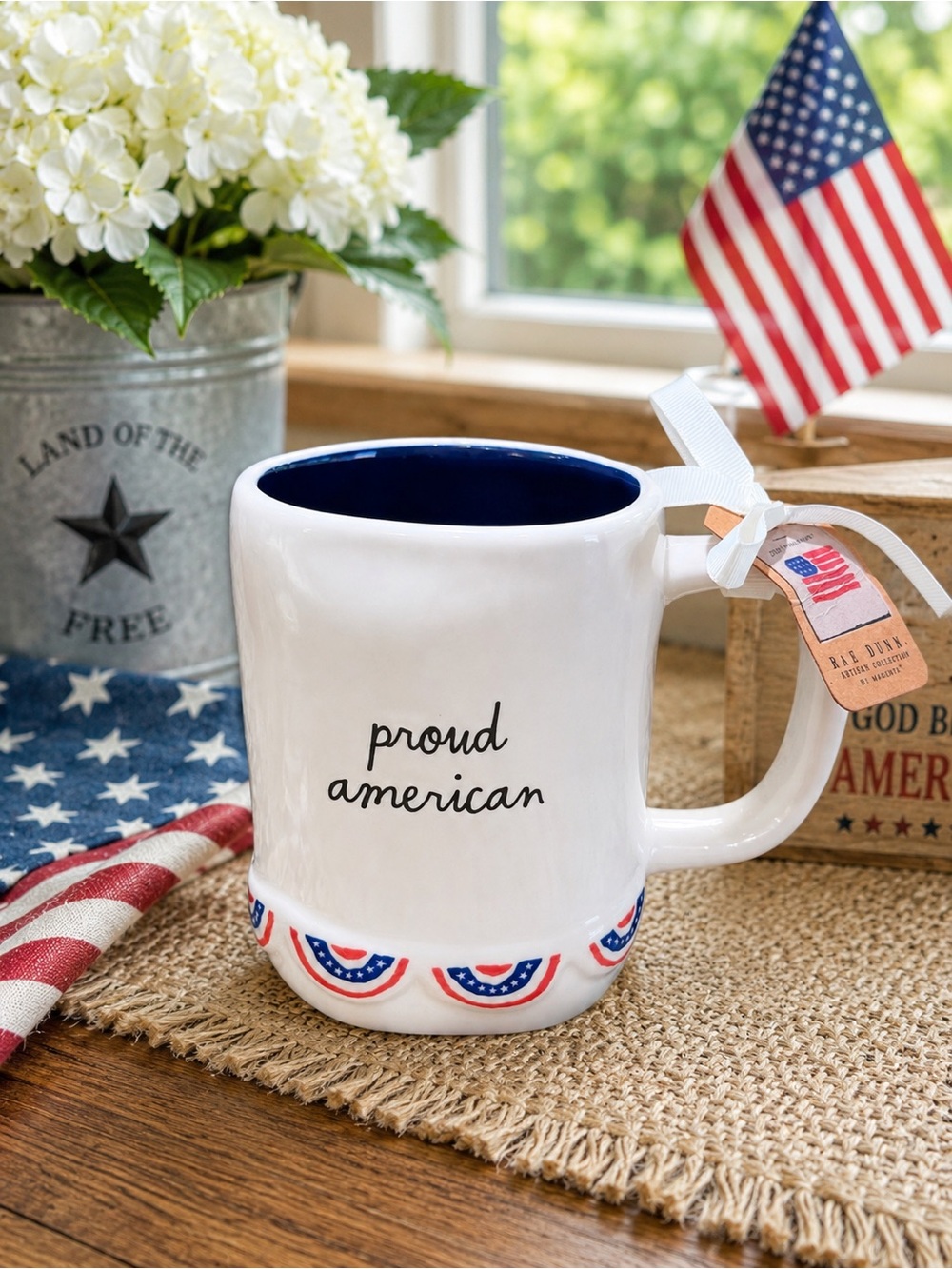 NWT Rae Dunn “Proud American” Patriotic Mug | Red White Blue Coffee Cup